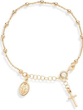 Elegant 18K Gold Plated Sterling Silver Rosary Bracelet for Women - Timeless